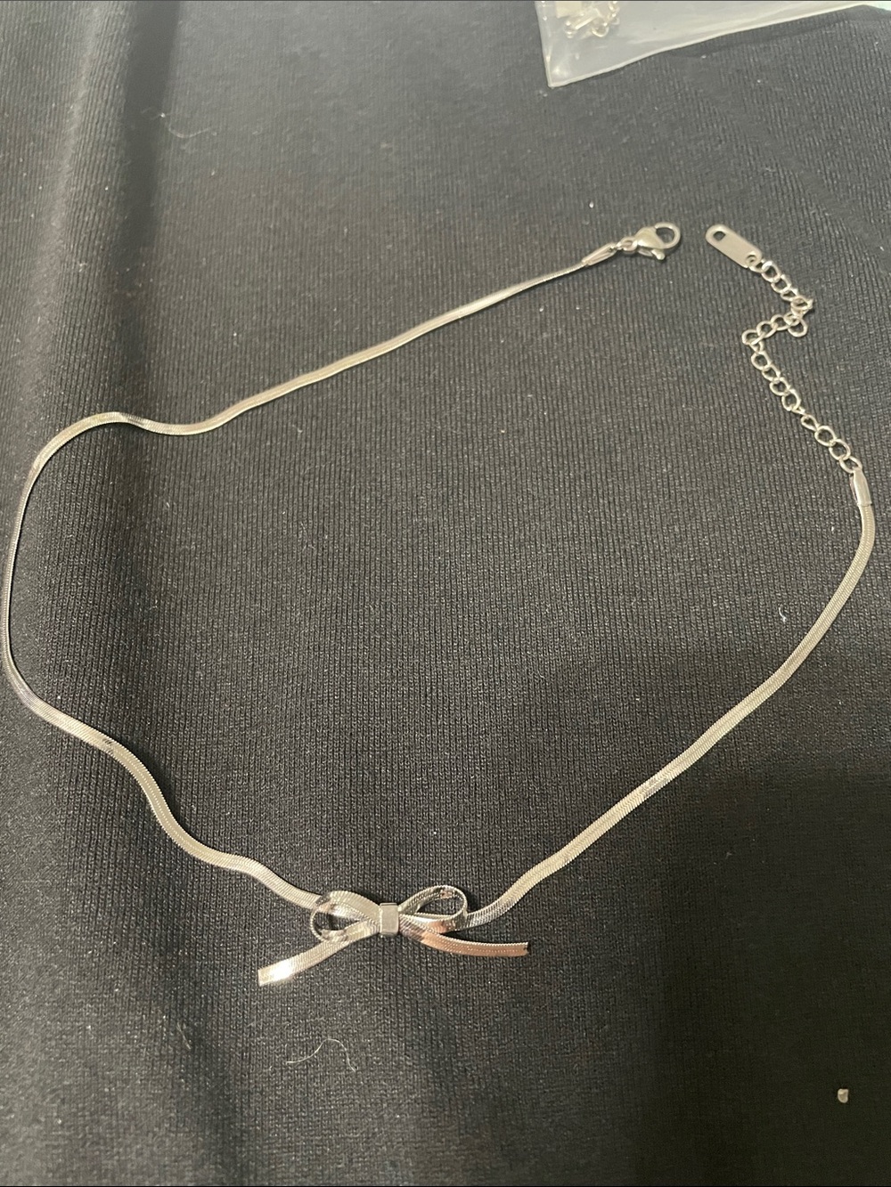Silver Bow Pendant Choker Necklace - Women Jewelry
